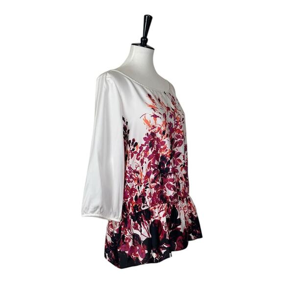 Ann Taylor New Top Wide Neck Peplum Cream Black Pink Floral Women’s Size XL - Picture 2 of 11